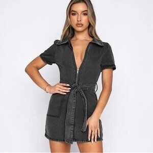 White Fox Black Denim Mini Utility Dress